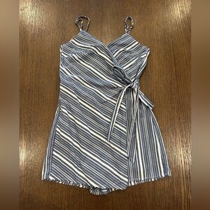 Socialite Blue and White Striped Tie-Waist Romper